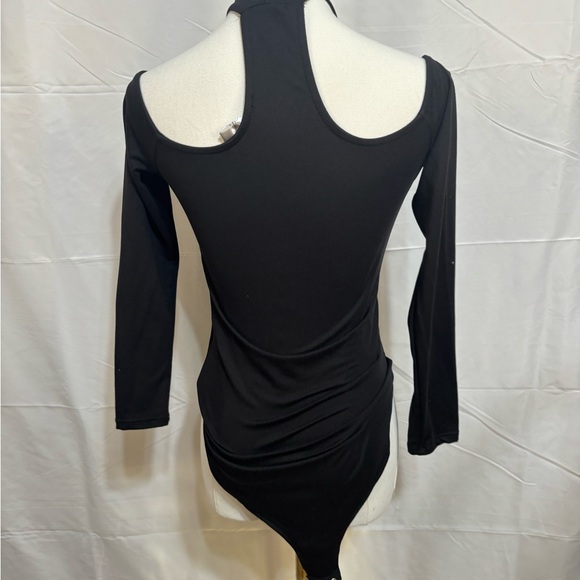 A3 Design Black Cutout Halter Long Sleeve Bodysuit Small Y2K - Picture 2 of 3